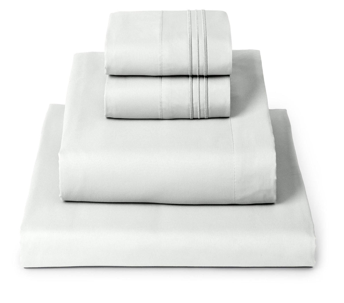 Mellanni king sheet set front packaging showing soft ivory finish and contents