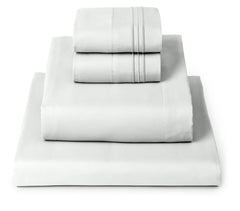 Mellanni king sheet set front packaging showing soft ivory finish and contents