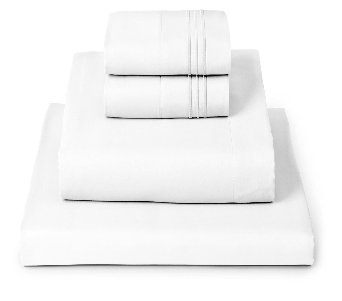 Mellanni queen sheet set front packaging showing contents and color benefits