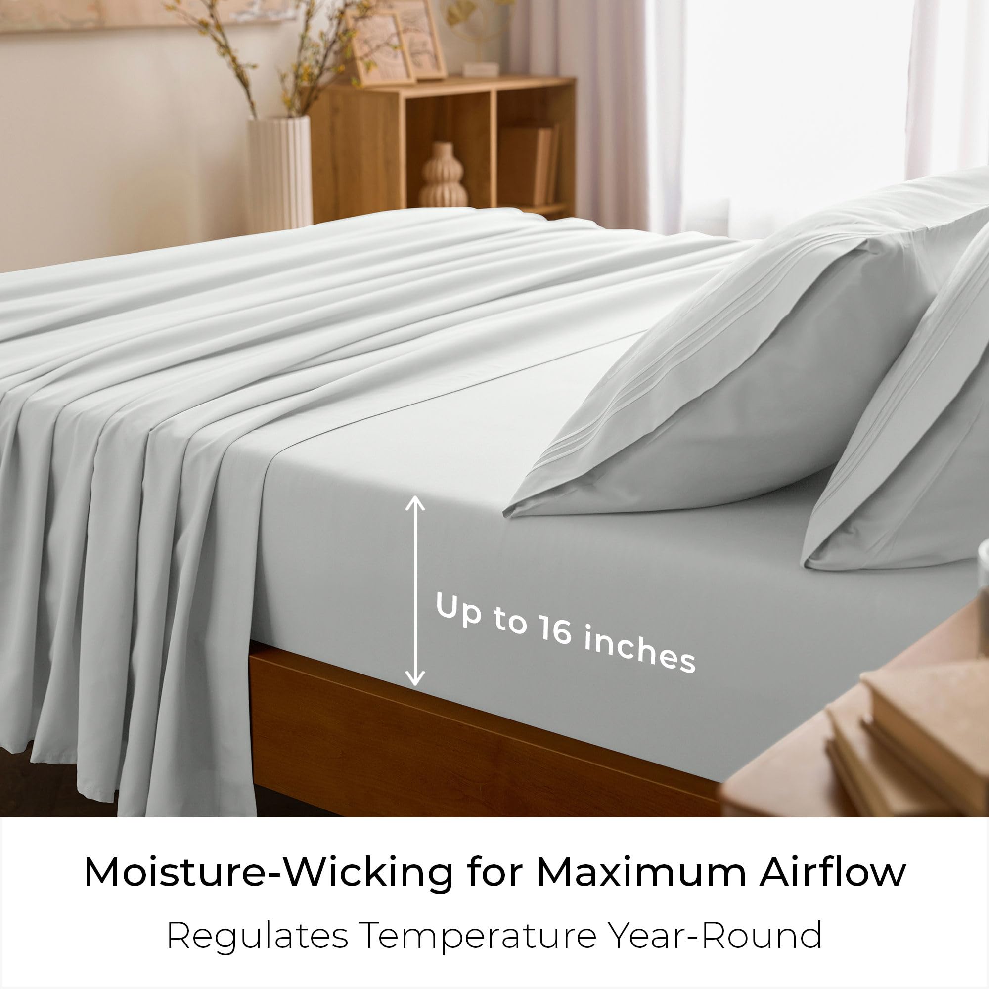 Mellanni pillowcases on made bed demonstrating smooth look and hotel-style comfort