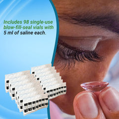 Hand holding a Menicon LacriPure 5ml vial illustrating compact size and portability