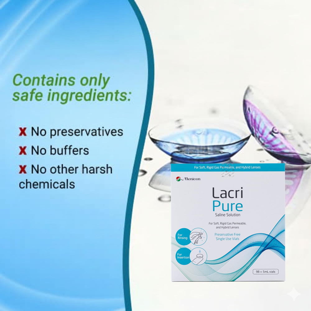 Menicon LacriPure vials in a travel kit showing portability for on-the-go lens care