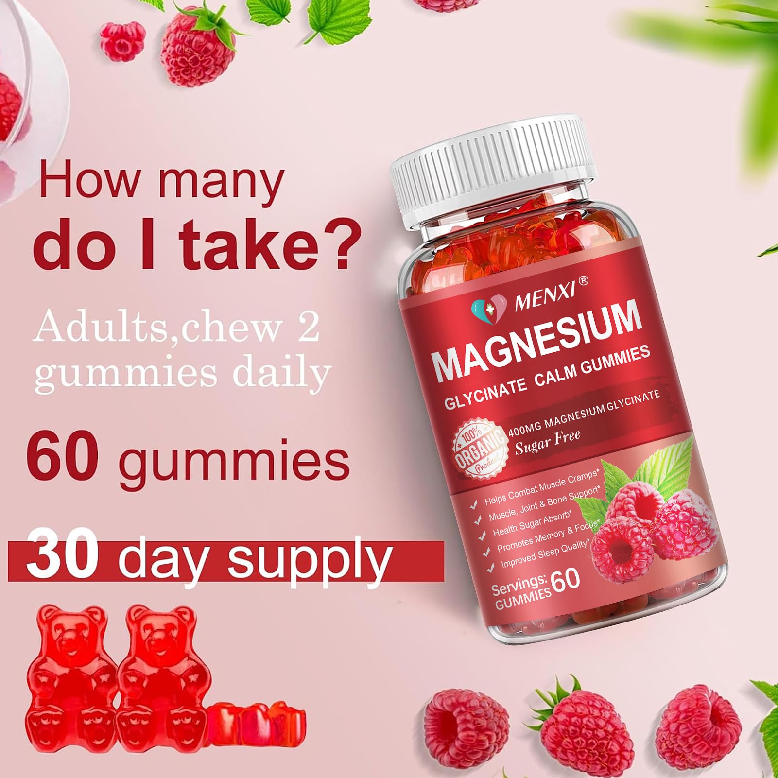 MENXI two gummies on spoon showing serving size and convenient dosing