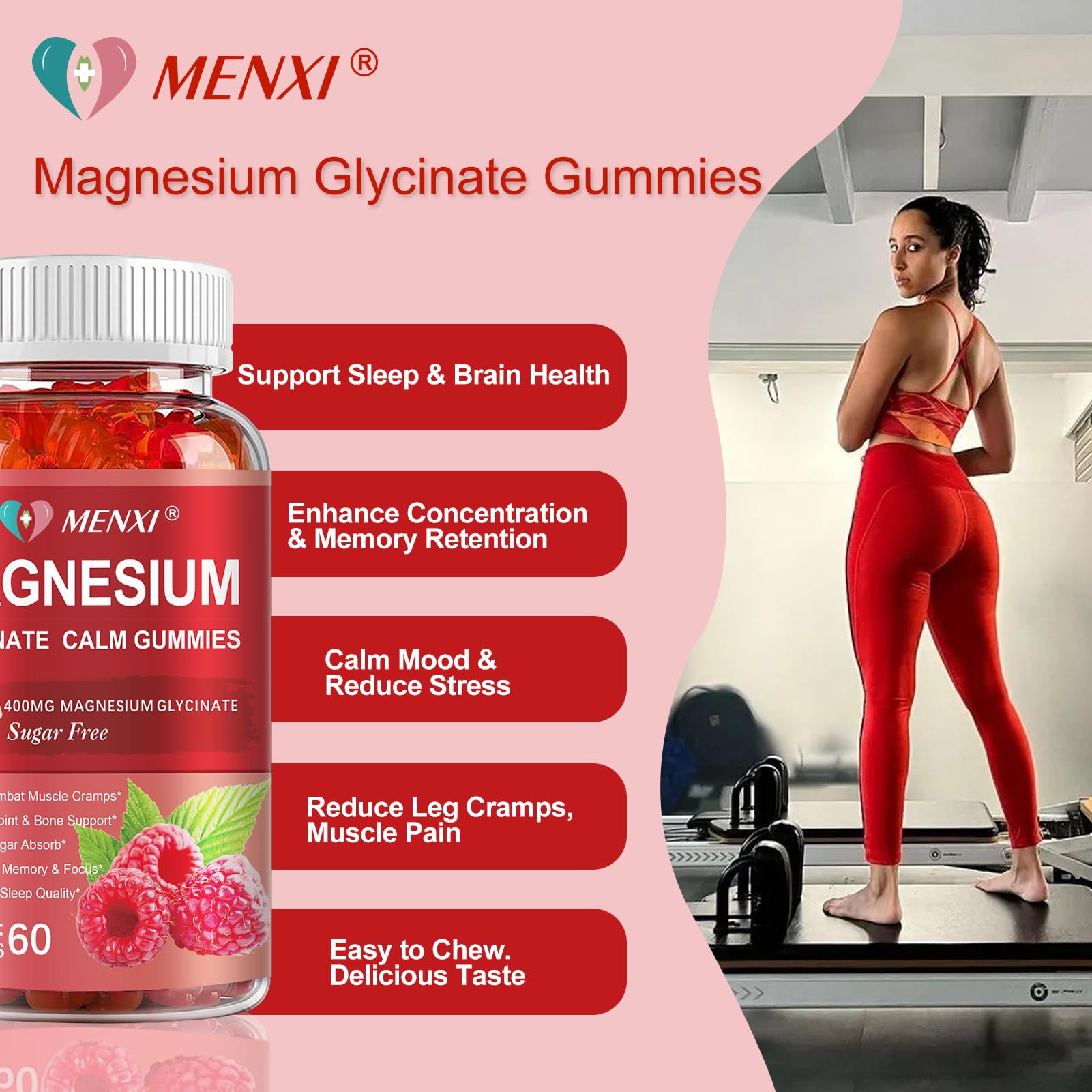 MENXI supplement facts label displaying magnesium glycinate and malate amounts