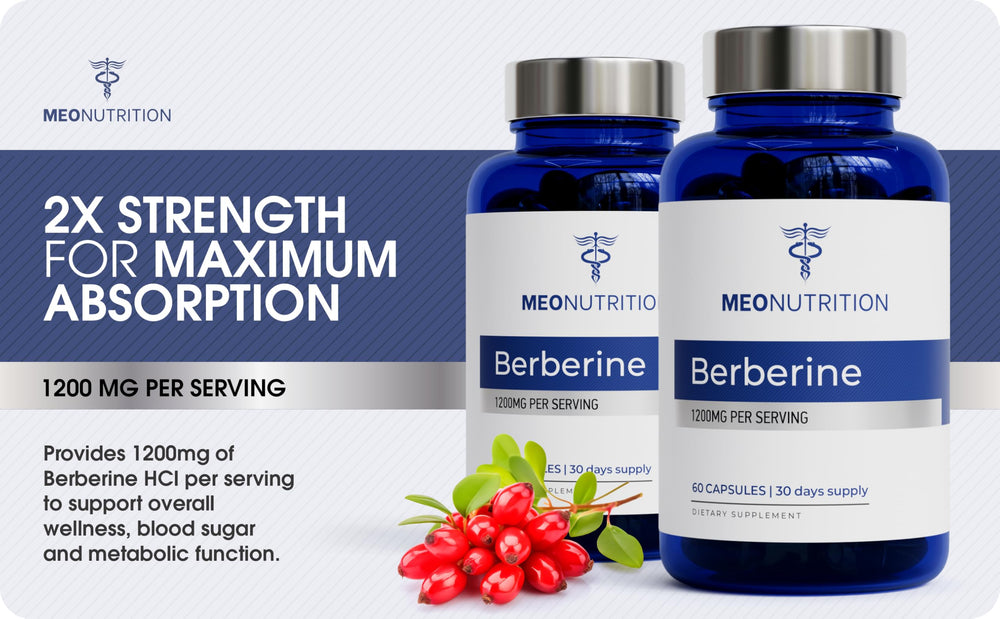 Meo Nutrition capsules poured beside measuring scoop showing recommended serving clarity