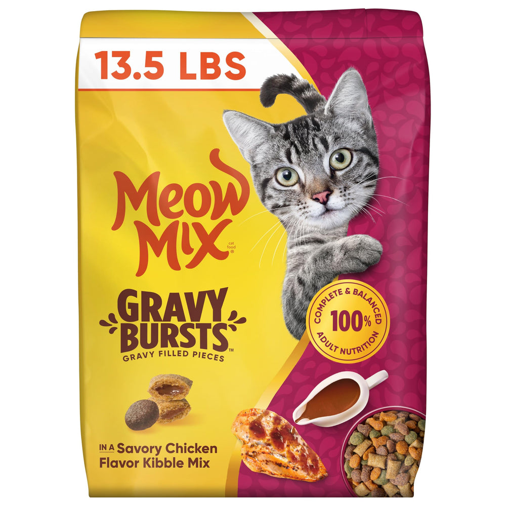 Meow Mix front of bag showing product and convenience