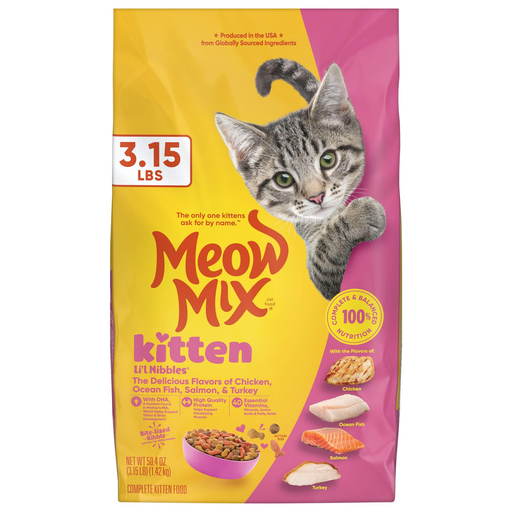 Meow Mix brand logo close-up emphasizing trusted pet-food name