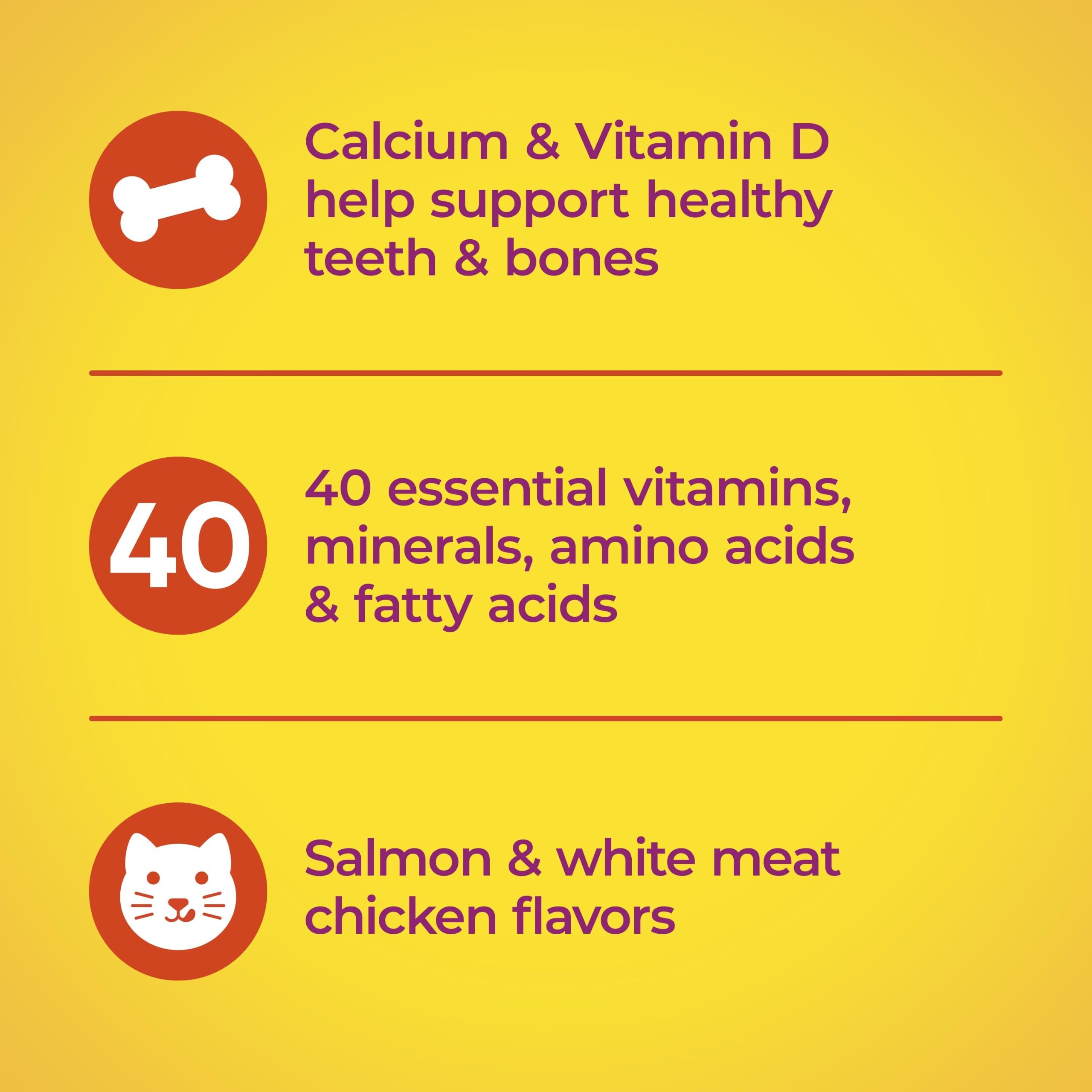 Meow Mix open bag revealing tender-centered kibble and portion clarity