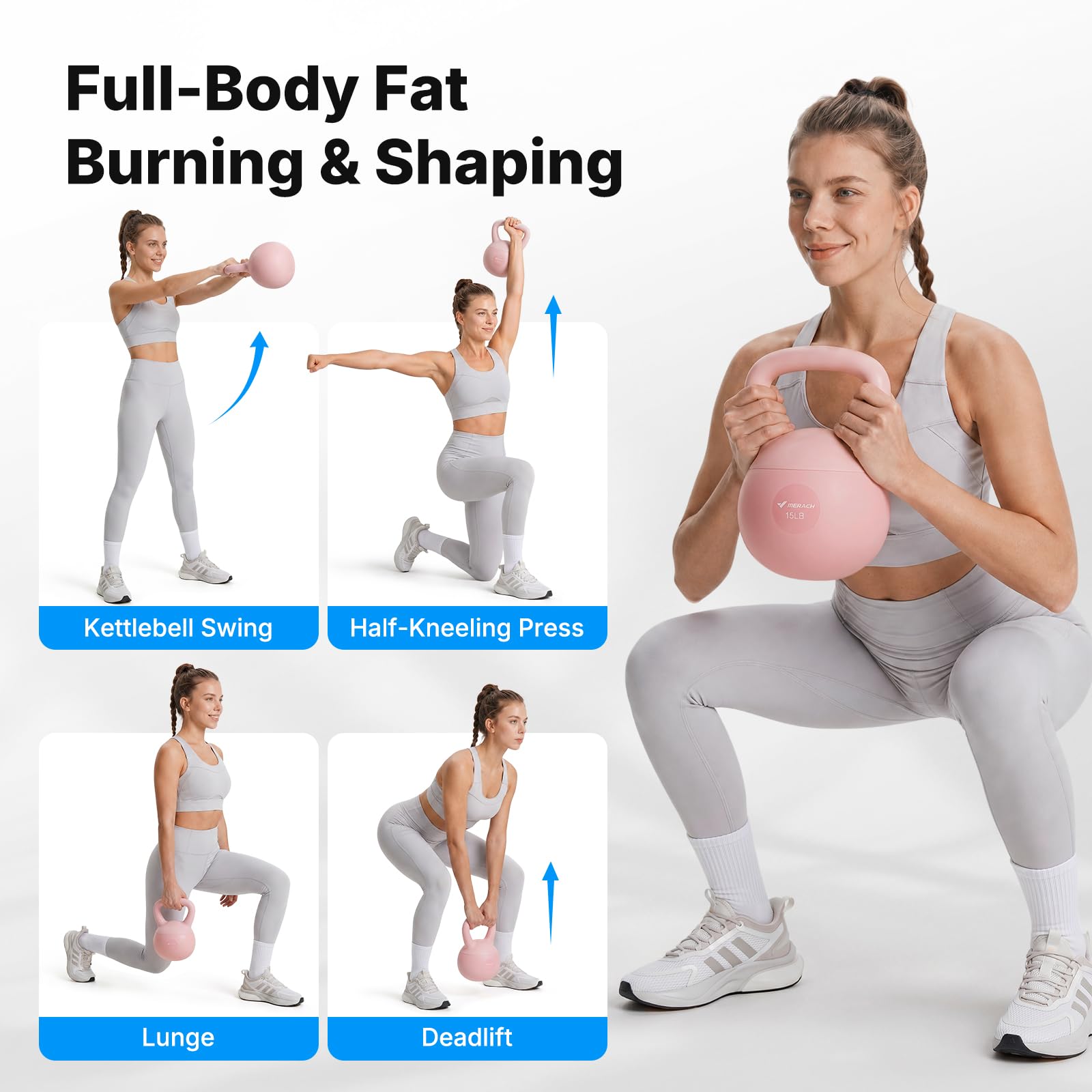 MERACH kettlebell in use during swing demonstrating smooth, quiet movement