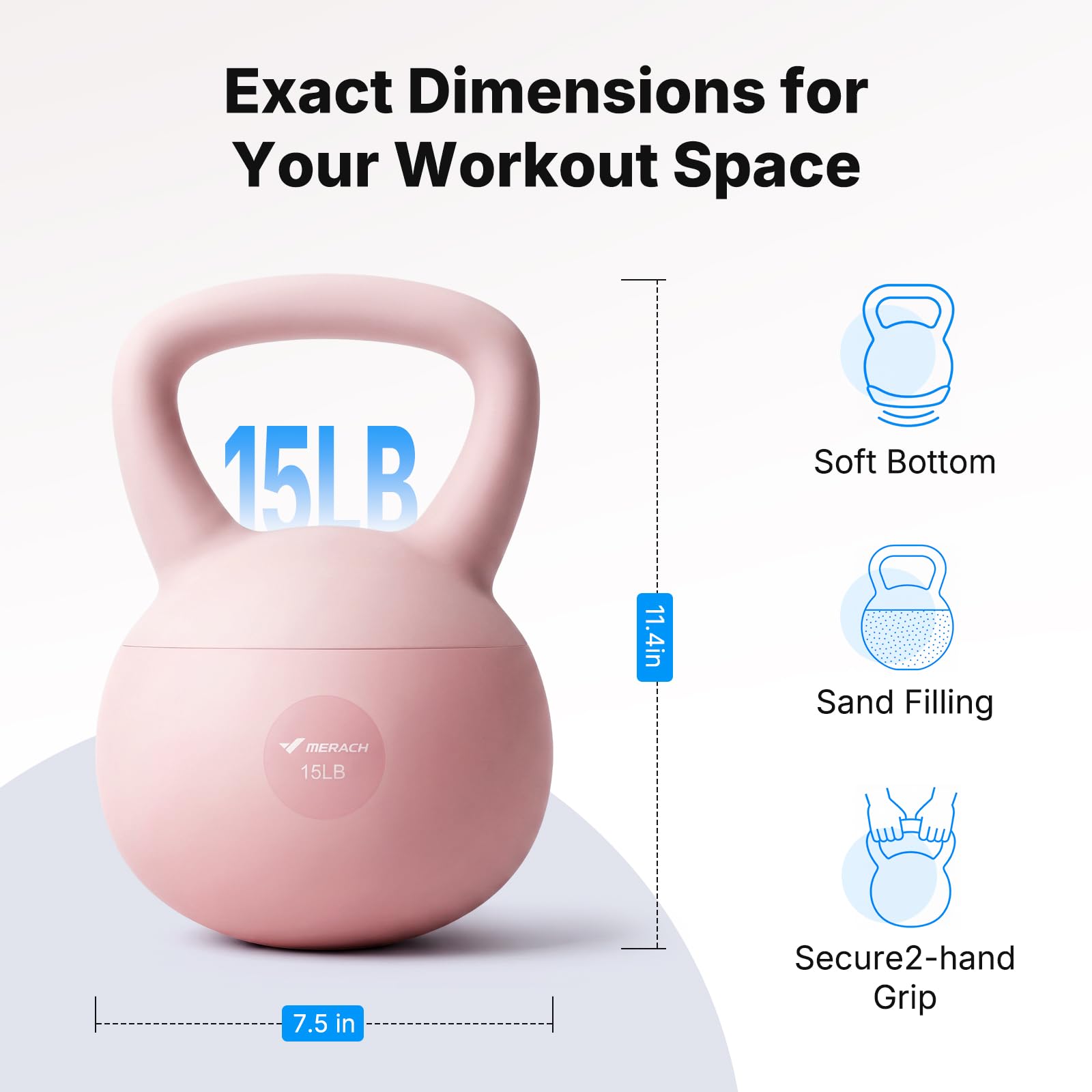 MERACH kettlebells next to ruler scale comparison shows compact, space-saving size