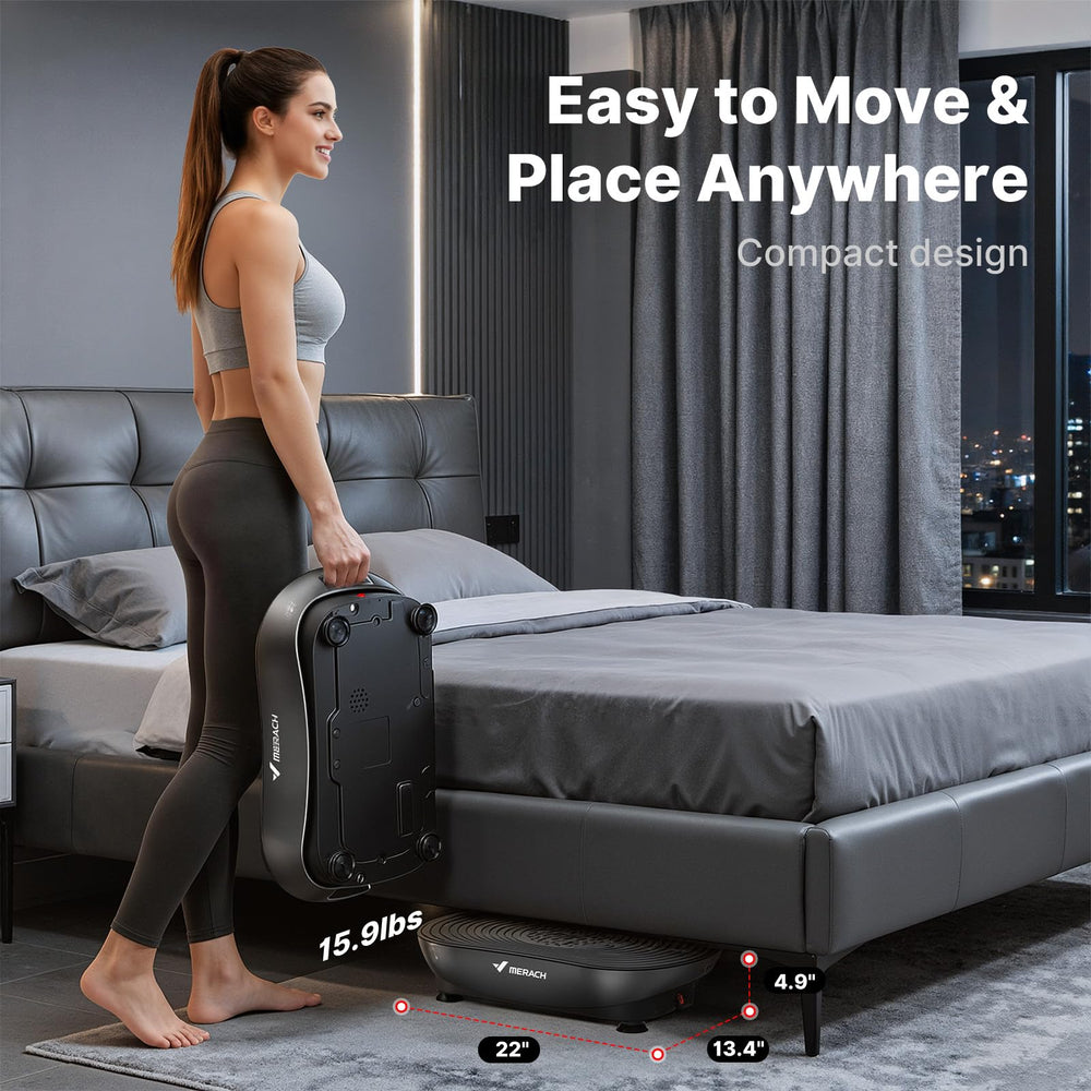MERACH V33 Pro in a home gym setting illustrating discreet placement and daily use