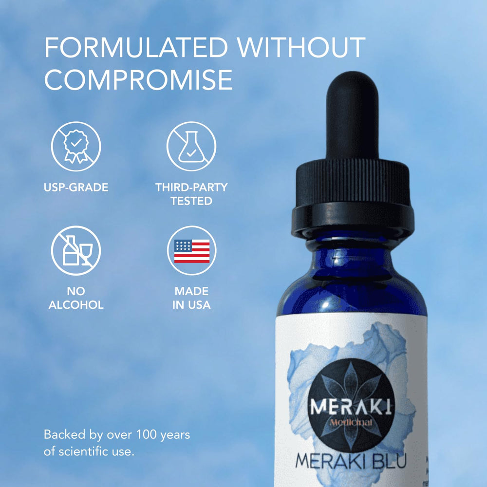 Meraki Medicinal label detail showing 1% concentration and dosing values