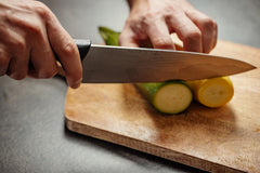 Mercer Culinary close-up of textured black Millennia handle highlighting ergonomic grip and slip resistance