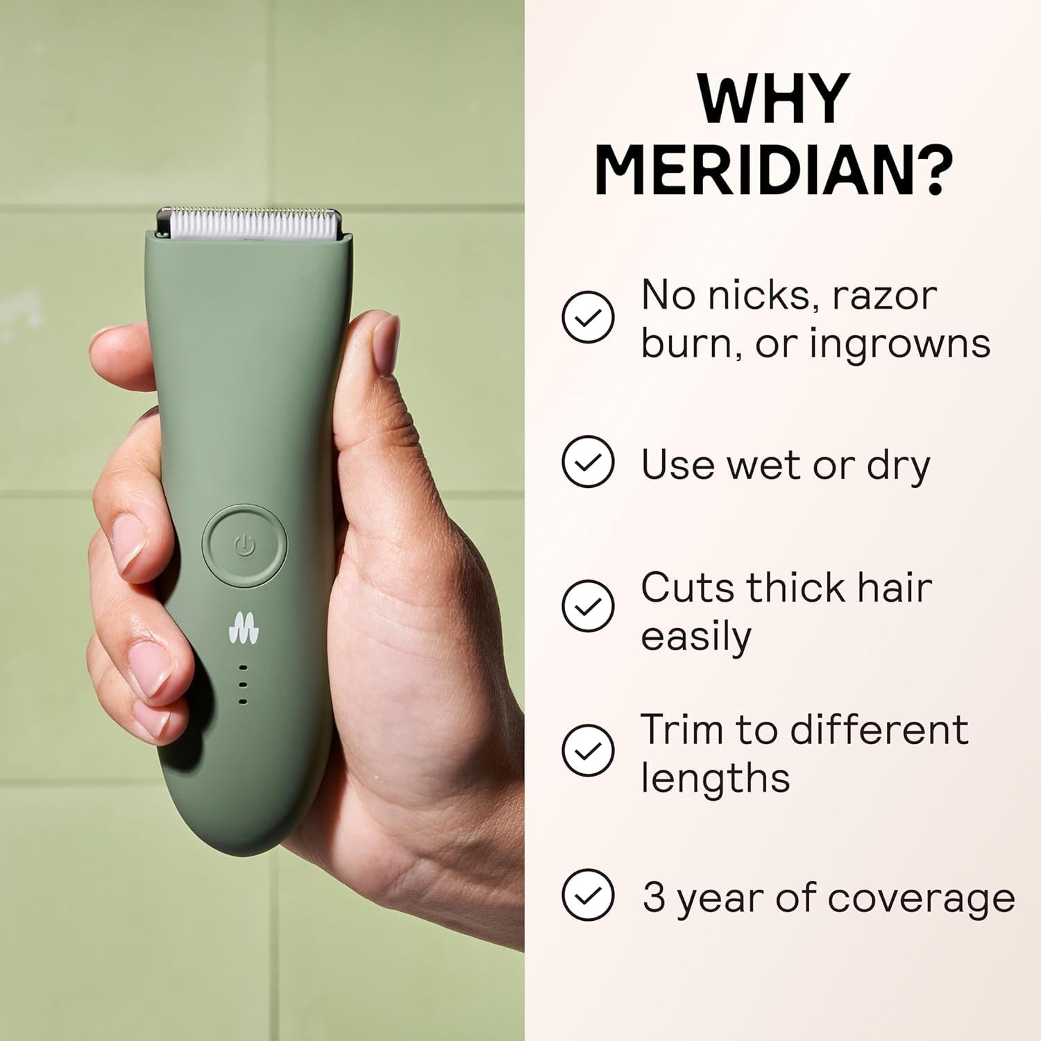 MERIDIAN ceramic blade close-up highlighting smooth-edge shave to reduce irritation