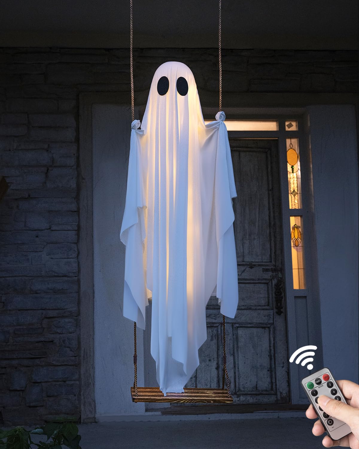MERKYO front view hanging ghosts lit for curb appeal