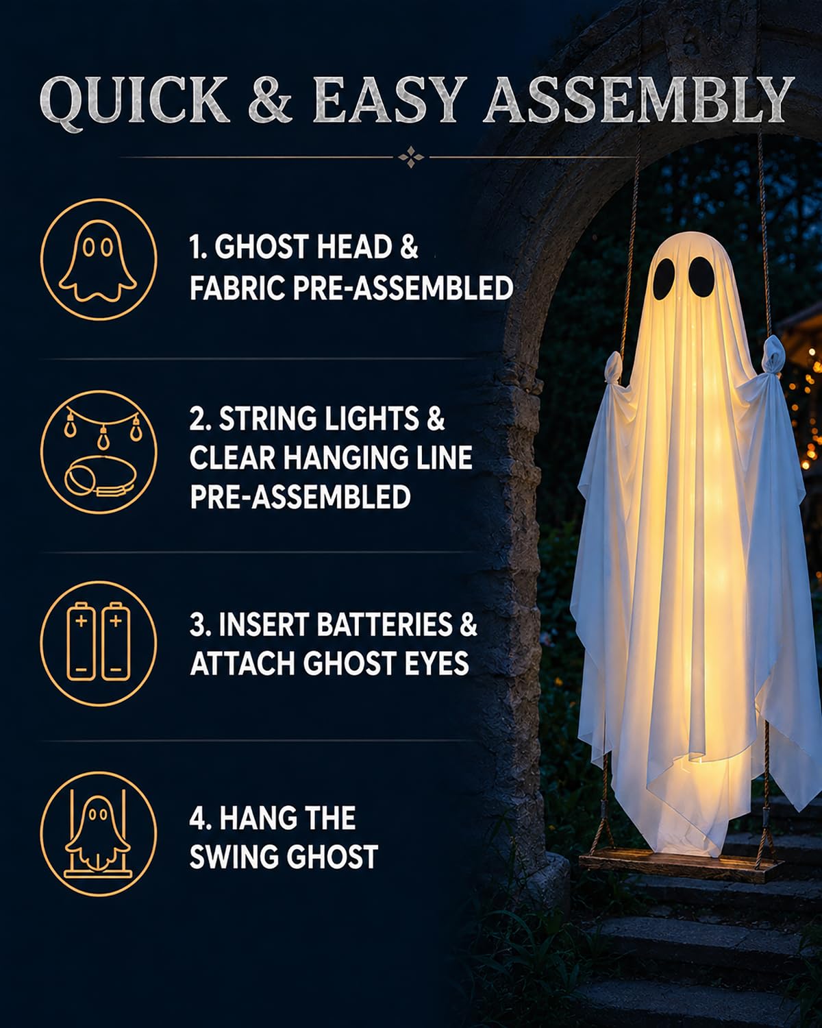 MERKYO LED string lights glowing inside ghost for visibility