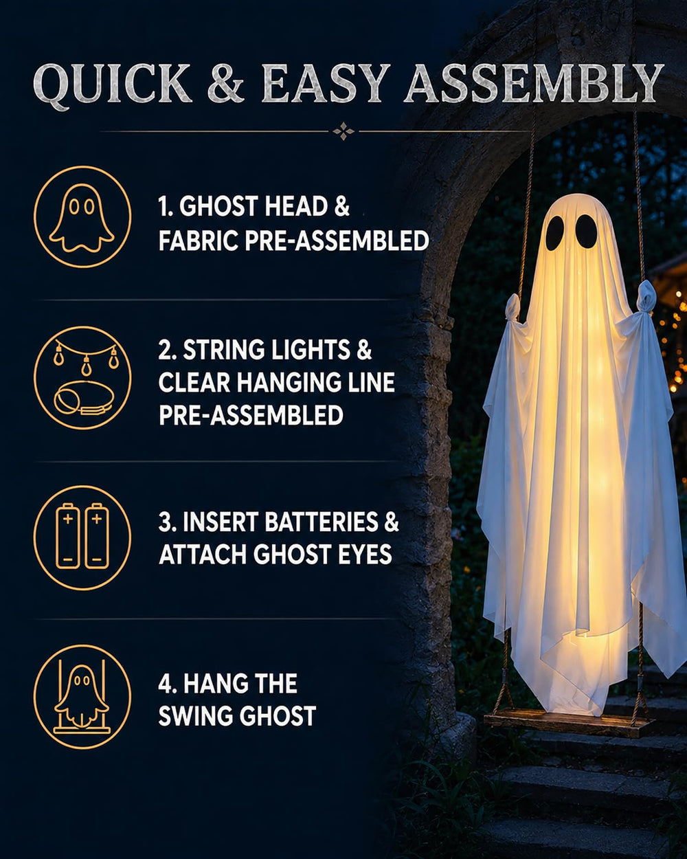 MERKYO LED string lights glowing inside ghost for visibility