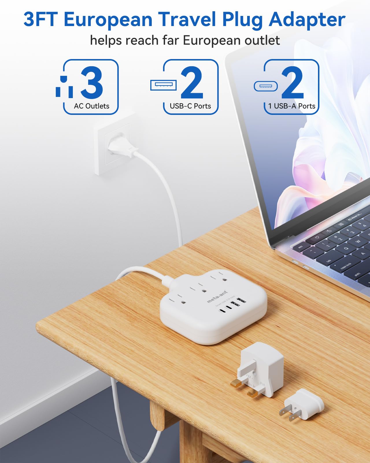 meta-ant 3ft power cord demo showing flexible placement benefit for tight spaces