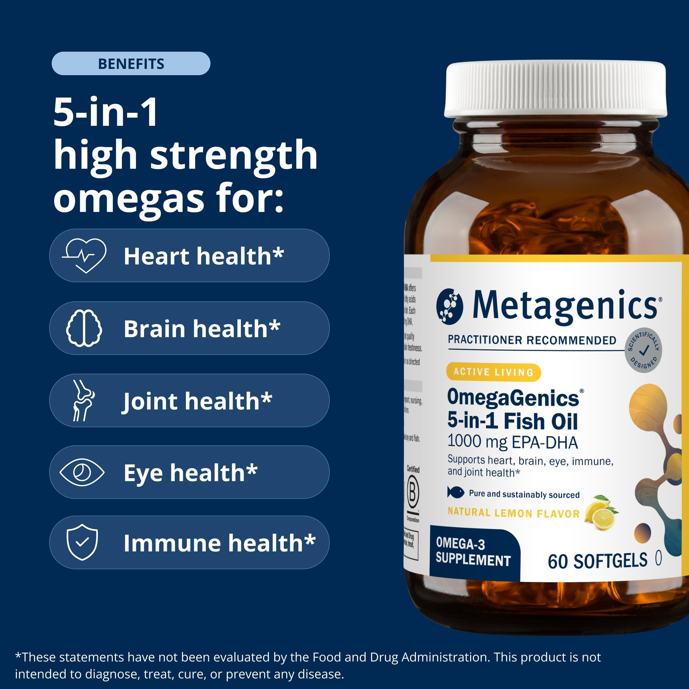 Metagenics softgel held in hand to show size and convenient dosing