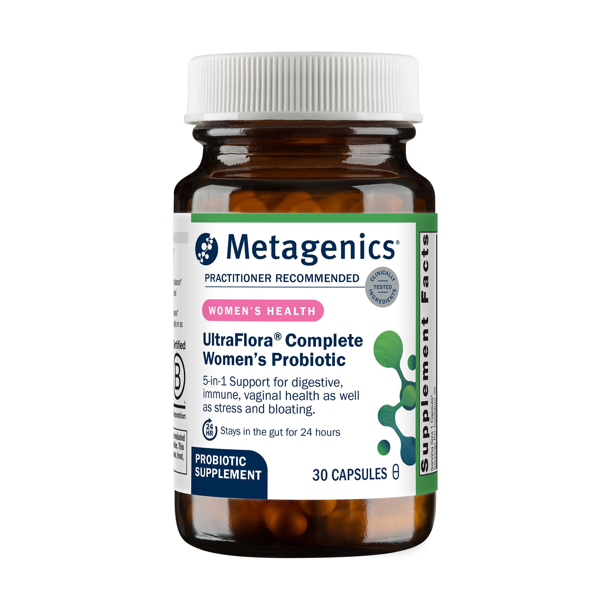 Metagenics UltraFlora front packaging showing product benefits