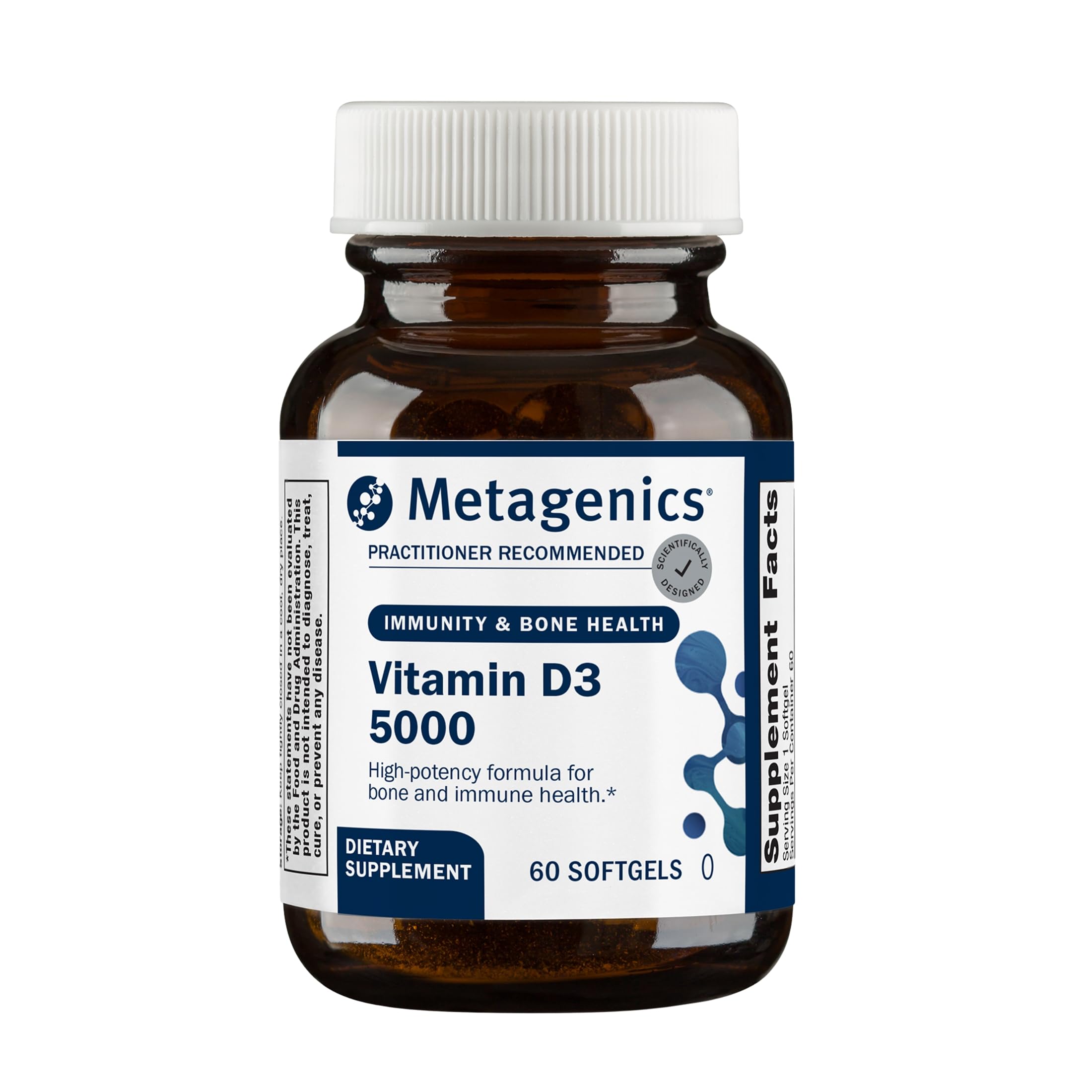 Metagenics bottle front showing Vitamin D3 5000 IU branding and count for clarity
