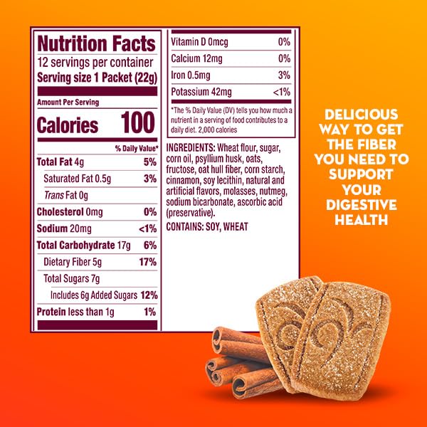 Hand holding an individually wrapped Metamucil Fiber Thin for on-the-go convenience
