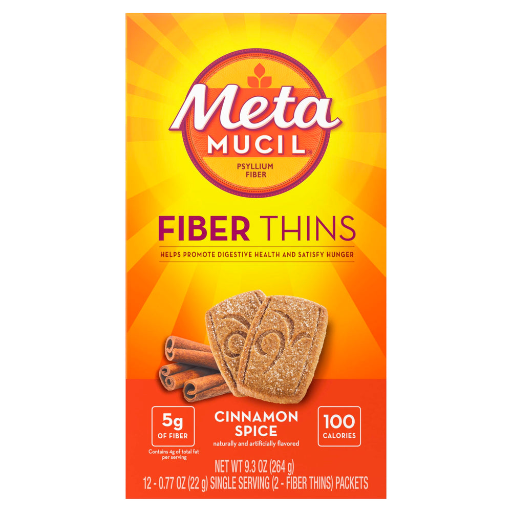 Metamucil Fiber Thin on a desk as a convenient office snack option