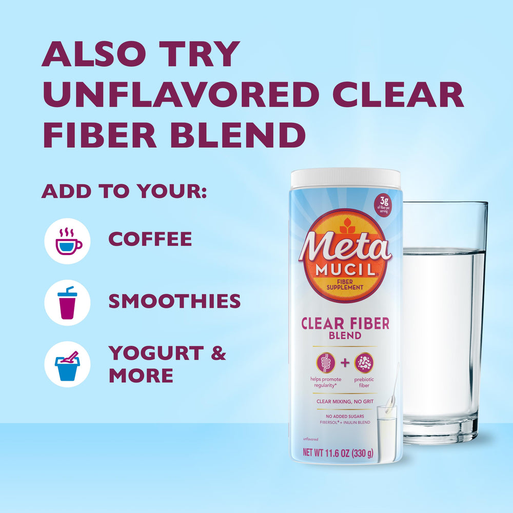 Metamucil stick pack in a daypack pocket illustrating travel-friendly use