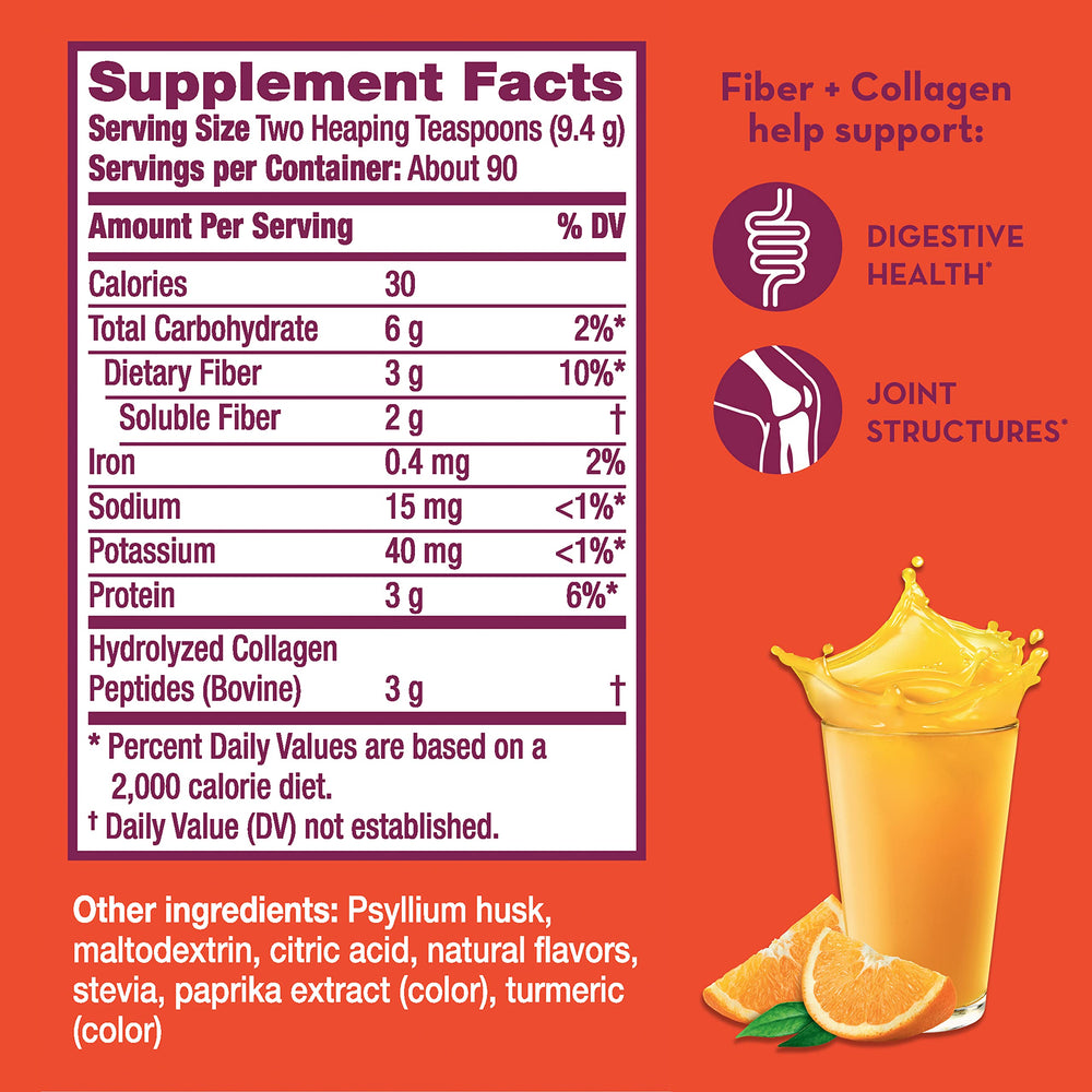 Metamucil packaging side view displaying directions and serving info