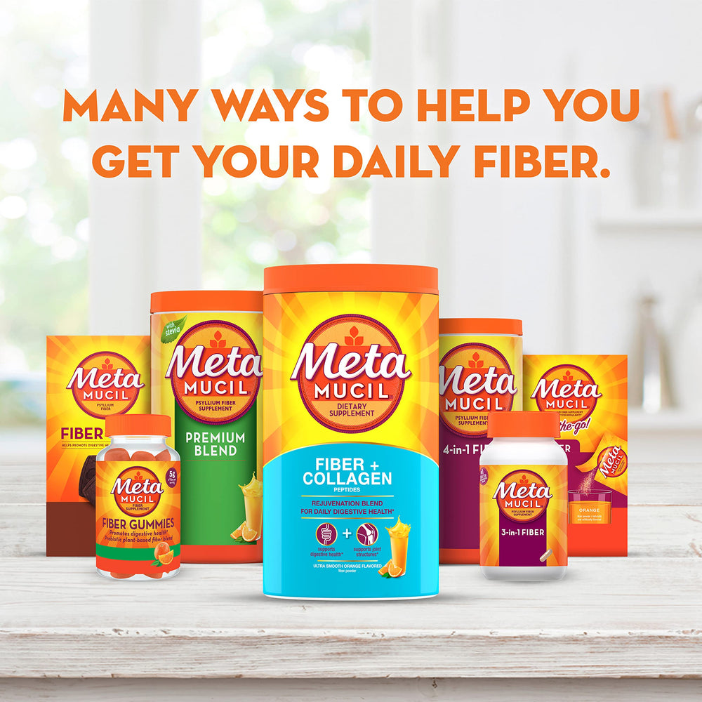 Metamucil canister held in hand to show scale and travel-friendly size