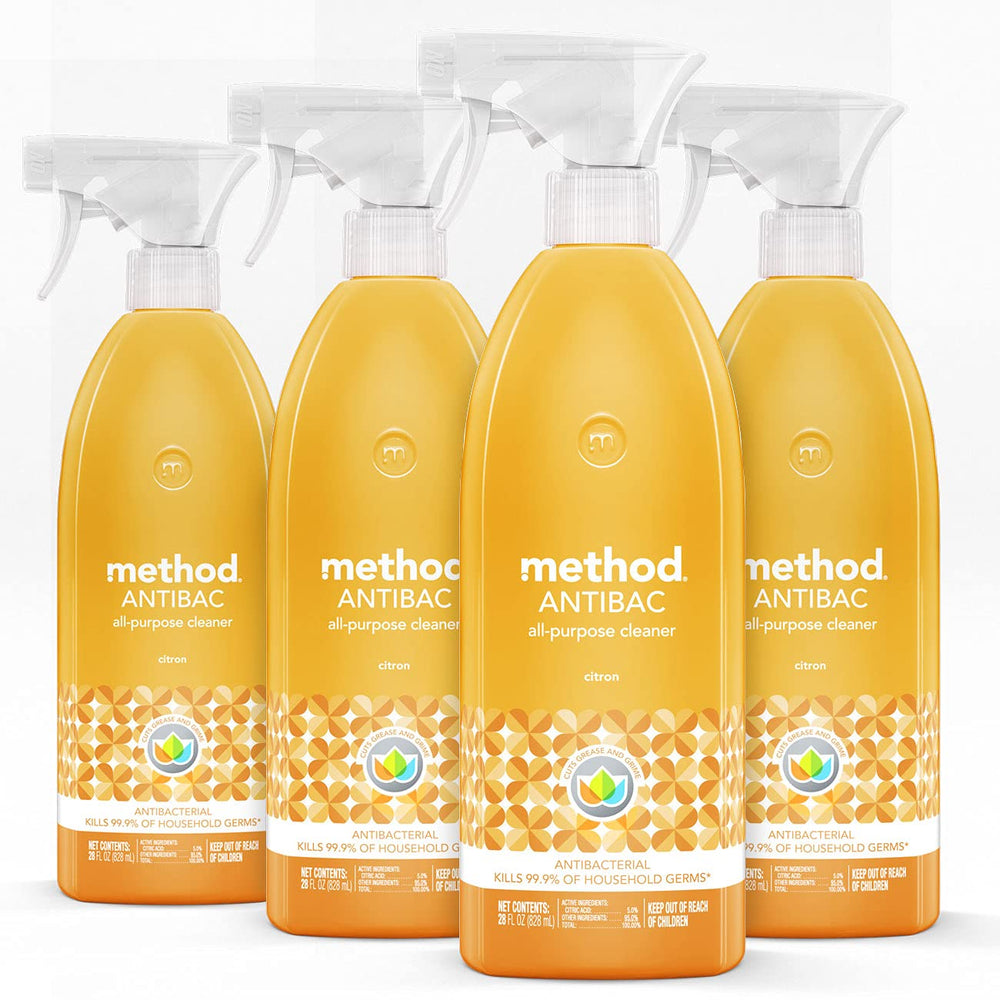 Method Citron front packaging showing the four 28 fl oz bottles and bright label benefit-ready