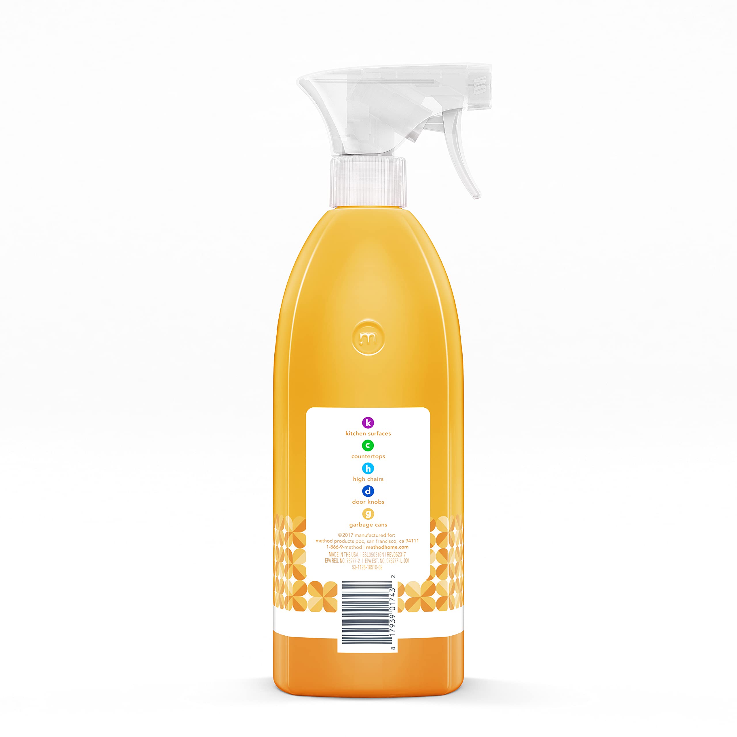Close-up of Method Citron label highlighting ingredients and antibacterial claims for confidence