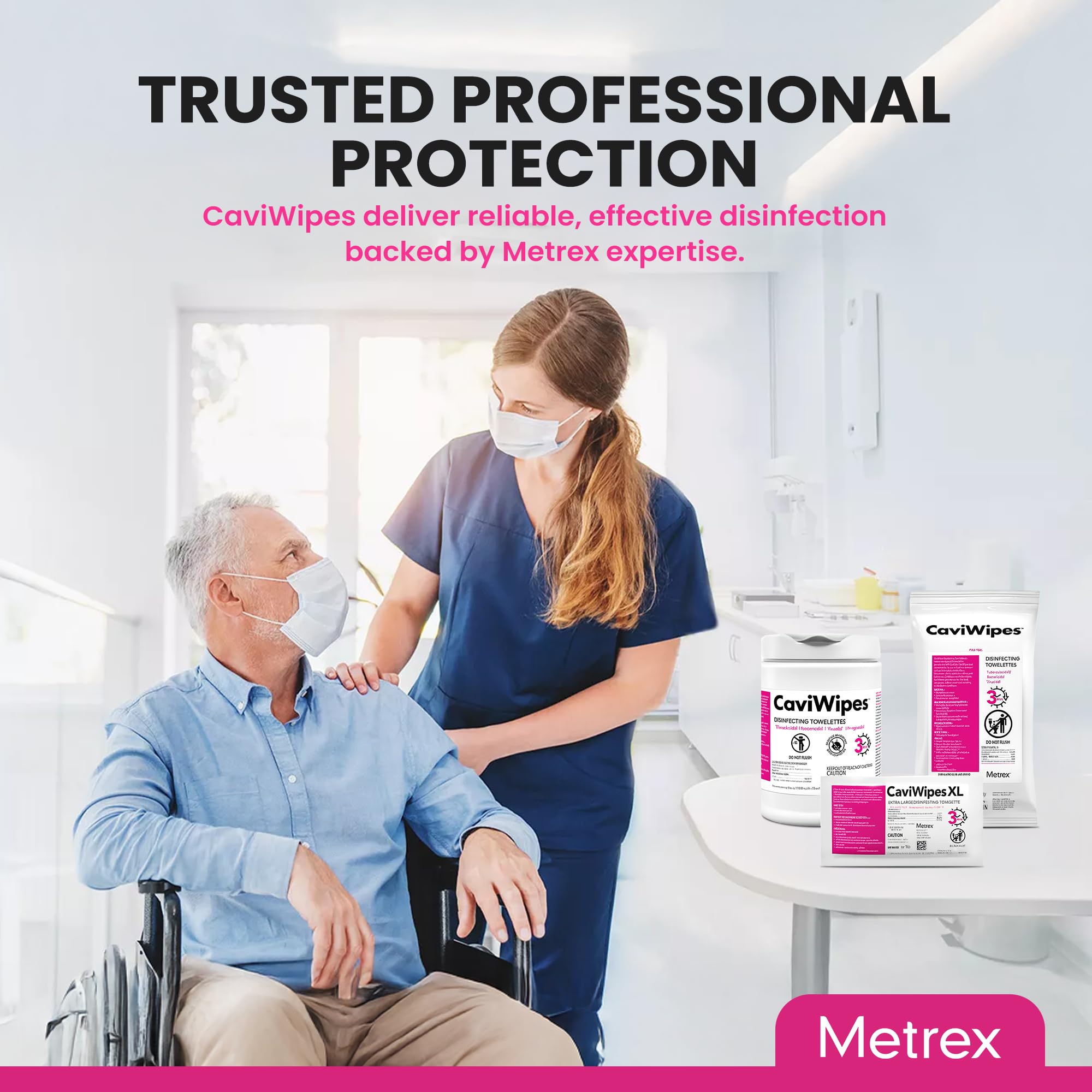 Metrex CaviWipes in clinical setting wiping exam table to show practical use and workflow efficiency