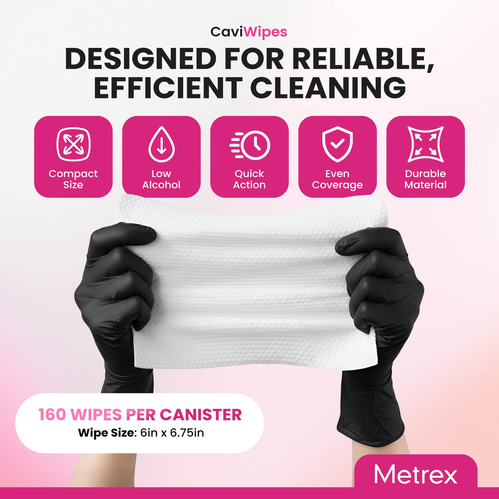 Metrex CaviWipes texture close-up showing nonwoven strength for tear resistance and even coverage