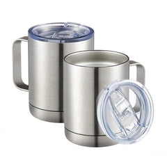 MEWAY front view of two 12oz tumblers showing cup shape and handle for easy carrying