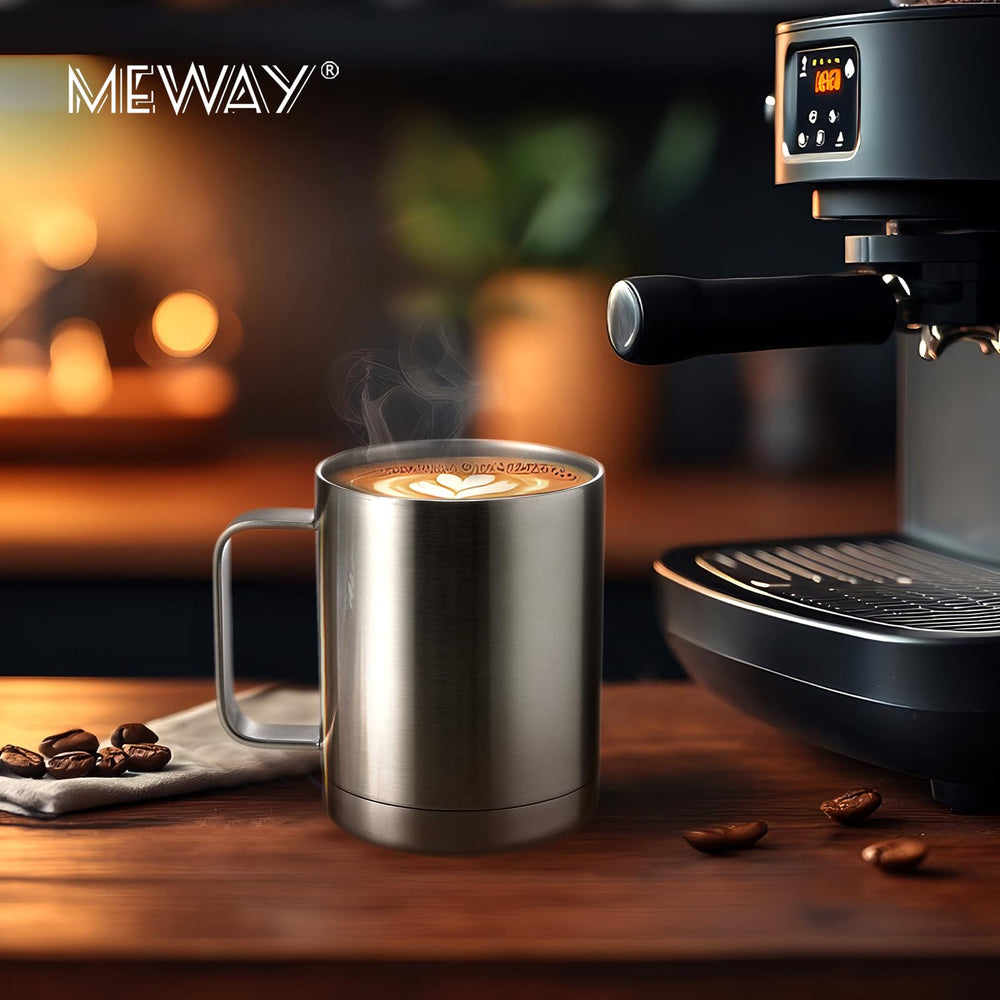MEWAY 12oz tumbler beside a ruler showing compact size for cup holders