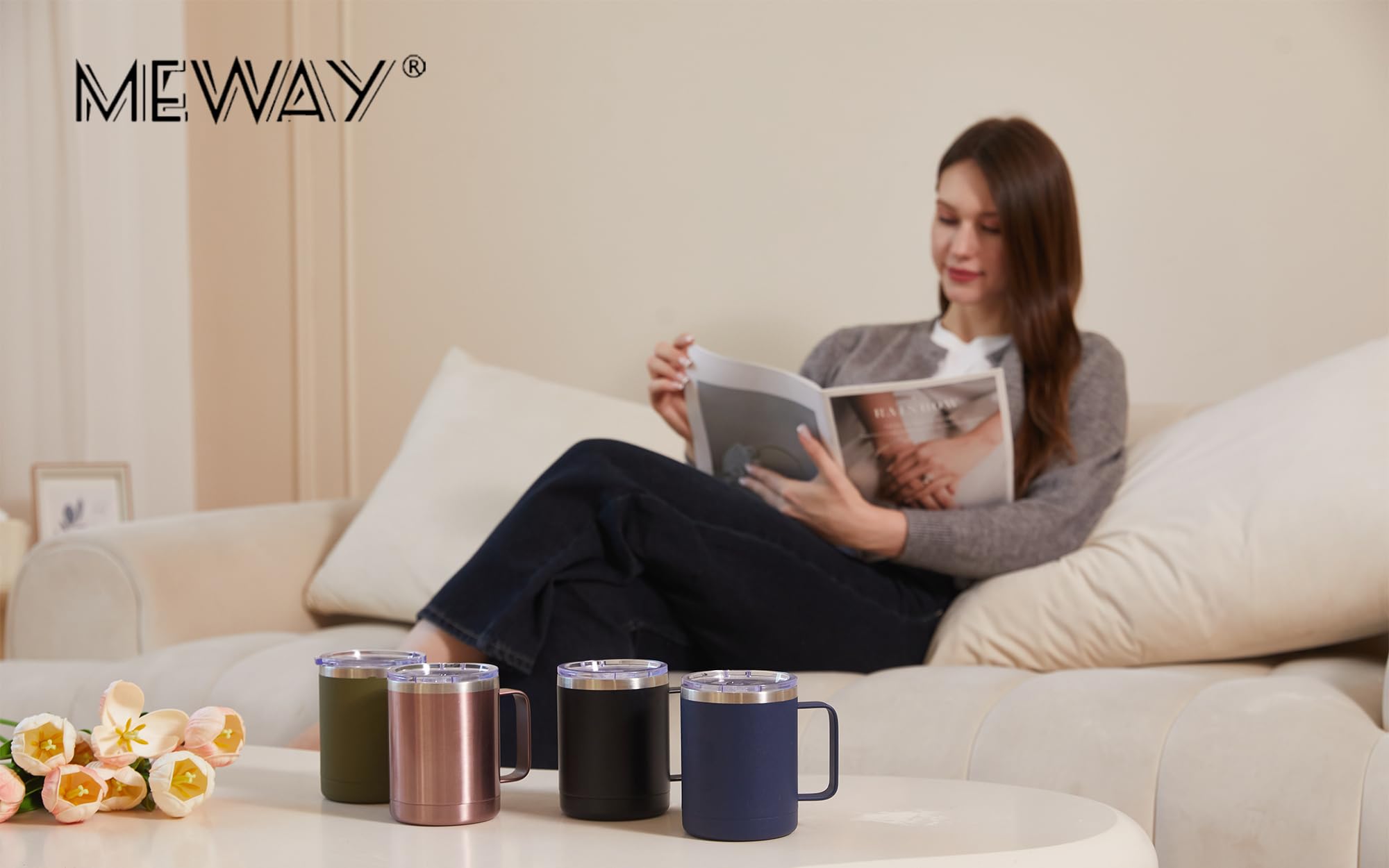 MEWAY two tumblers styled on a countertop showing everyday lifestyle appeal