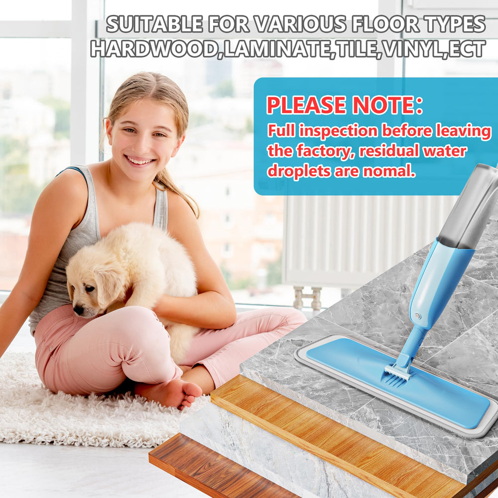 MEXERRIS mop in use on kitchen floor for quick mist-and-wipe convenience