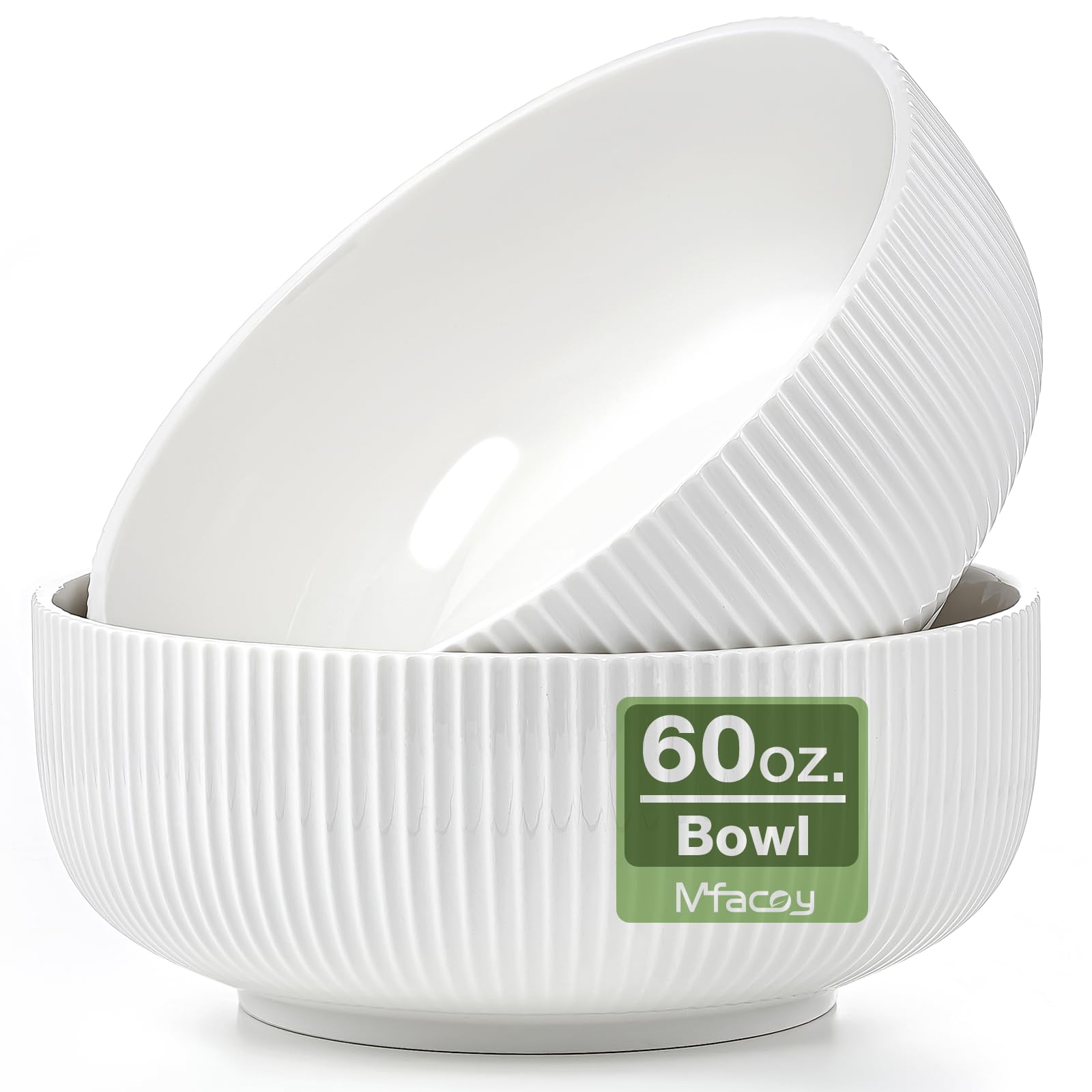 Mfacoy front view white ceramic salad bowls showing clean design and serving capacity