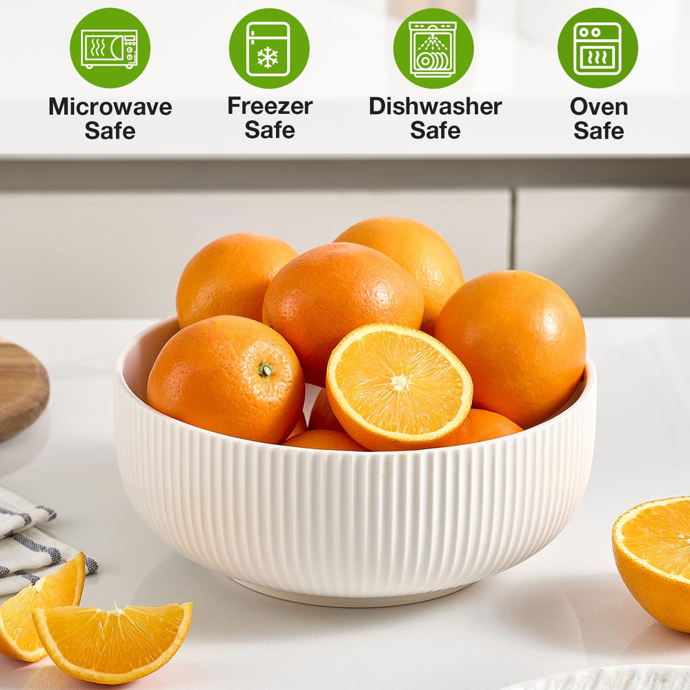 Mfacoy bowl next to spoon for size comparison showing true 60oz serving capacity benefit
