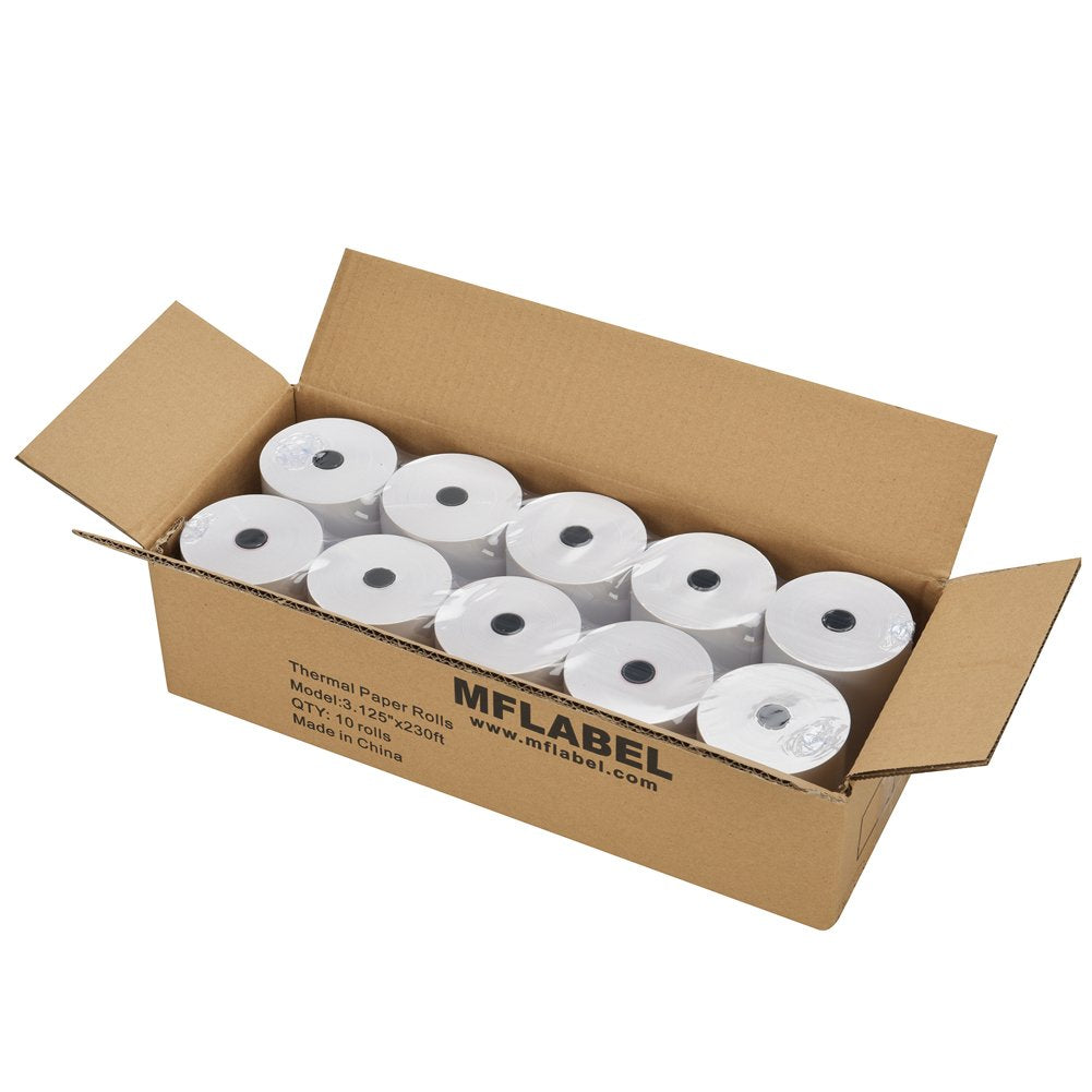MFLABEL front packaging showing 10-roll bulk pack and value savings benefit