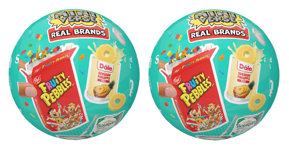 MGA's Miniverse front packaging showing two sealed blind balls and branding benefit: surprise reveal