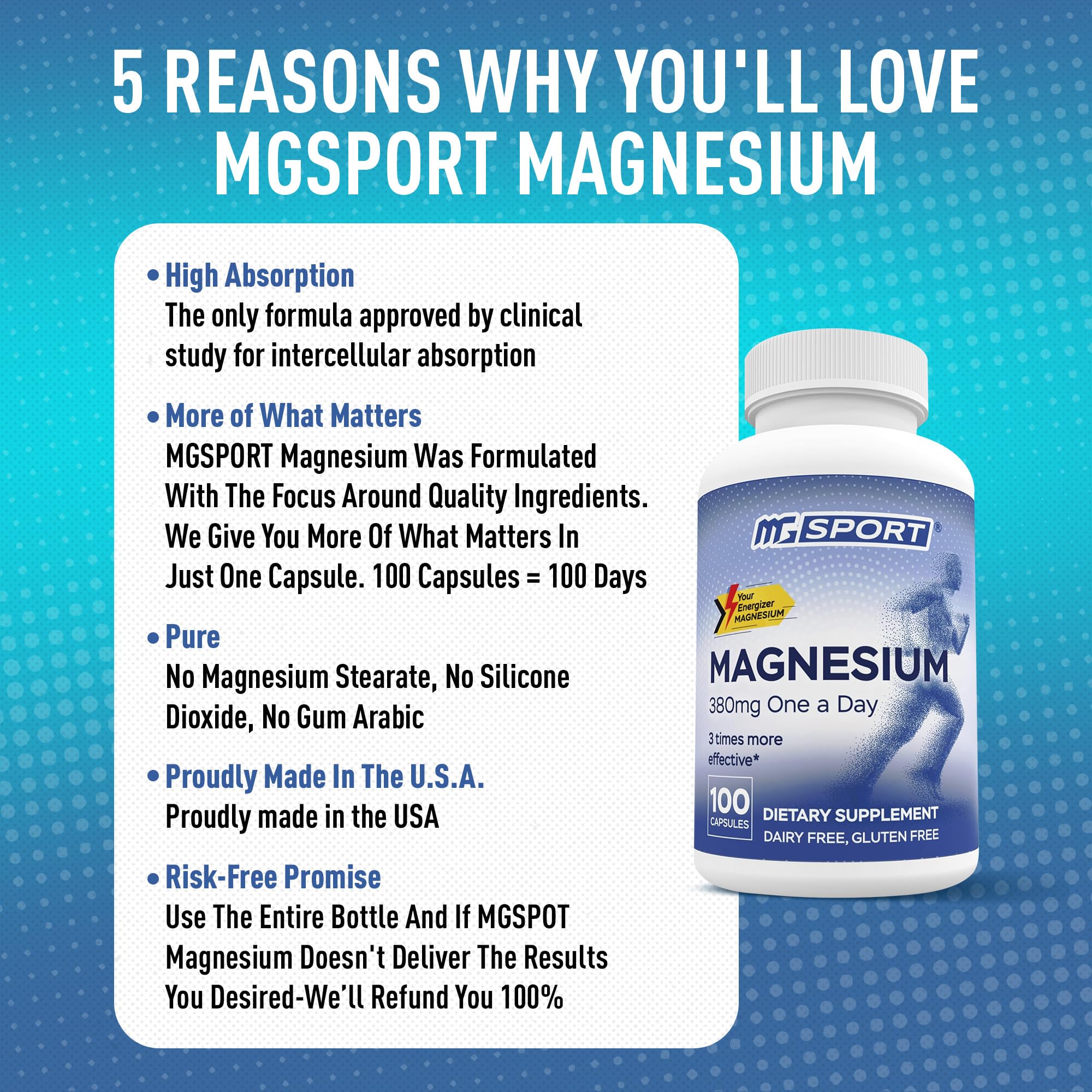 Hand holding MgSport capsule for size comparison and easy daily dosing