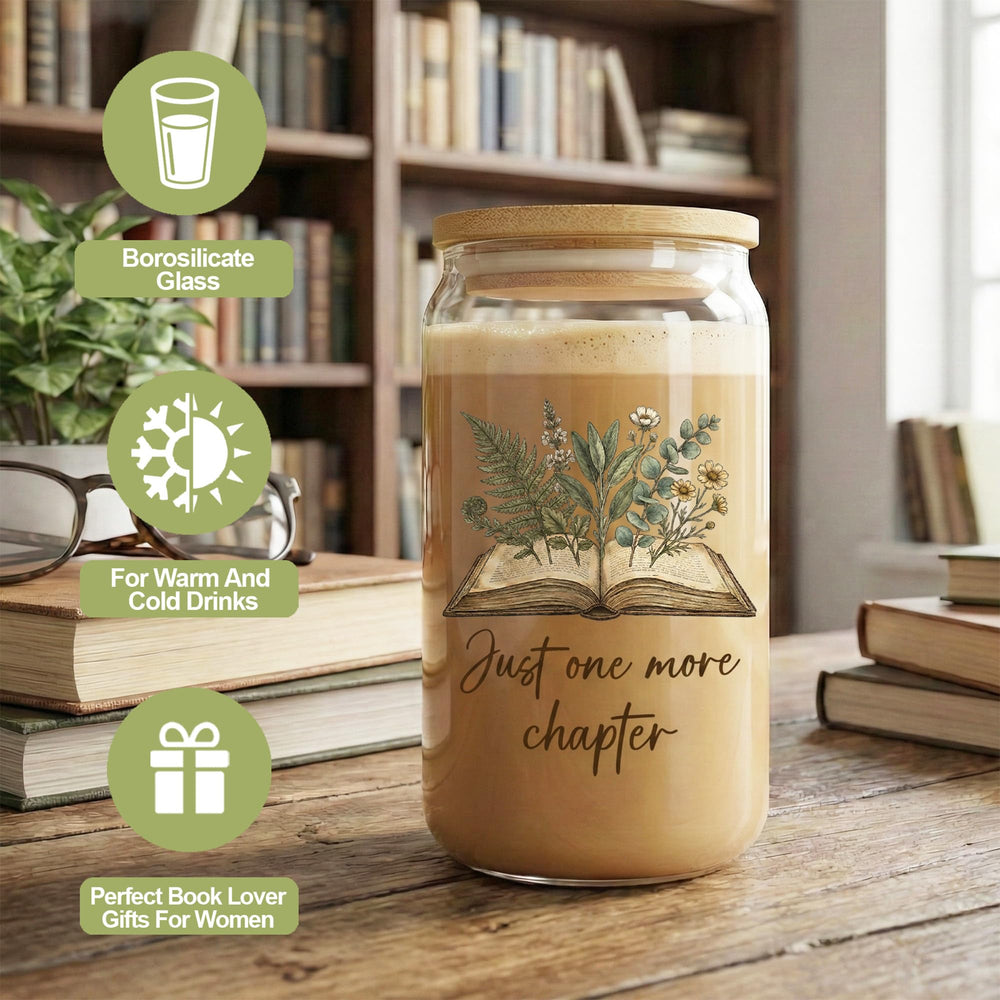 MHSMHL glass cup with straw close-up, ideal for spill-free reading drinks
