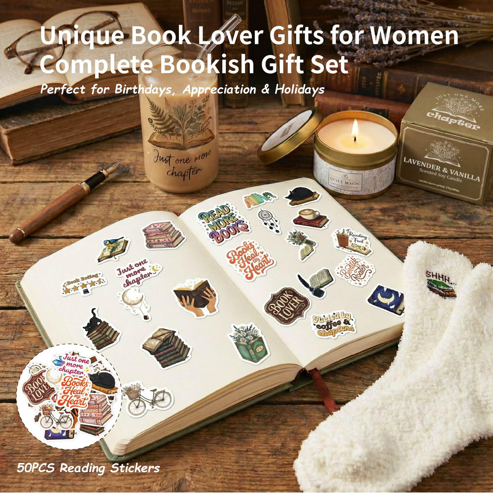 MHSMHL lifestyle scene with cup, candle, and socks illustrating cozy reading moments