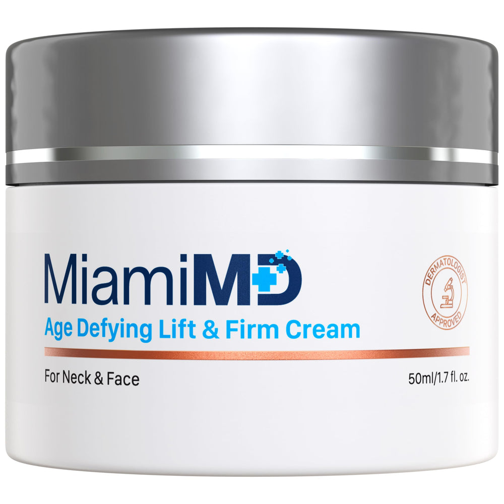 MiamiMD front packaging showing jar and brand for daily firming benefits