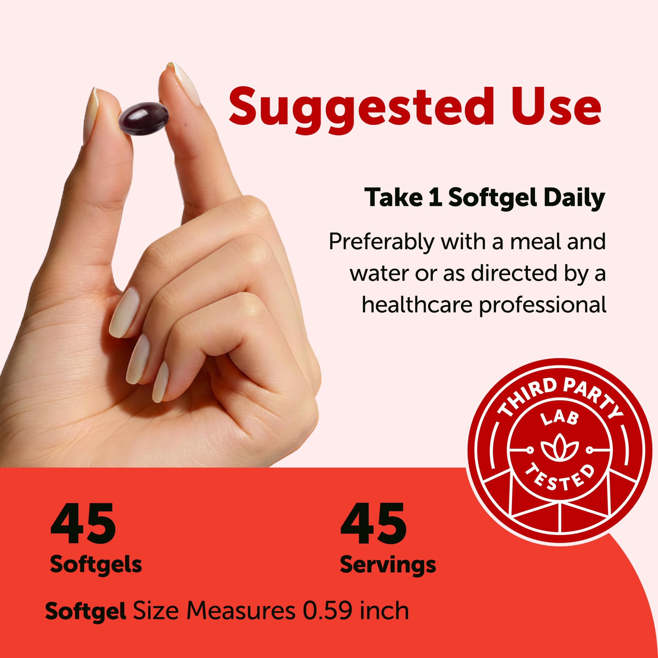 Micro Ingredients softgels in hand demonstrating pill size and convenient daily dosing benefit