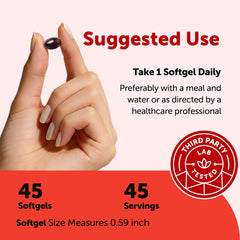 Micro Ingredients softgels in hand demonstrating pill size and convenient daily dosing benefit