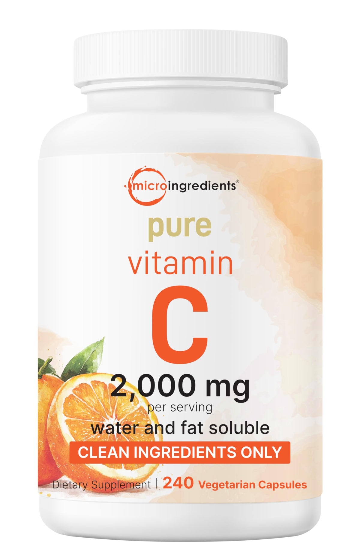 Micro Ingredients bottle front view showing label and 240 veggie capsules for clear product identification and confidence