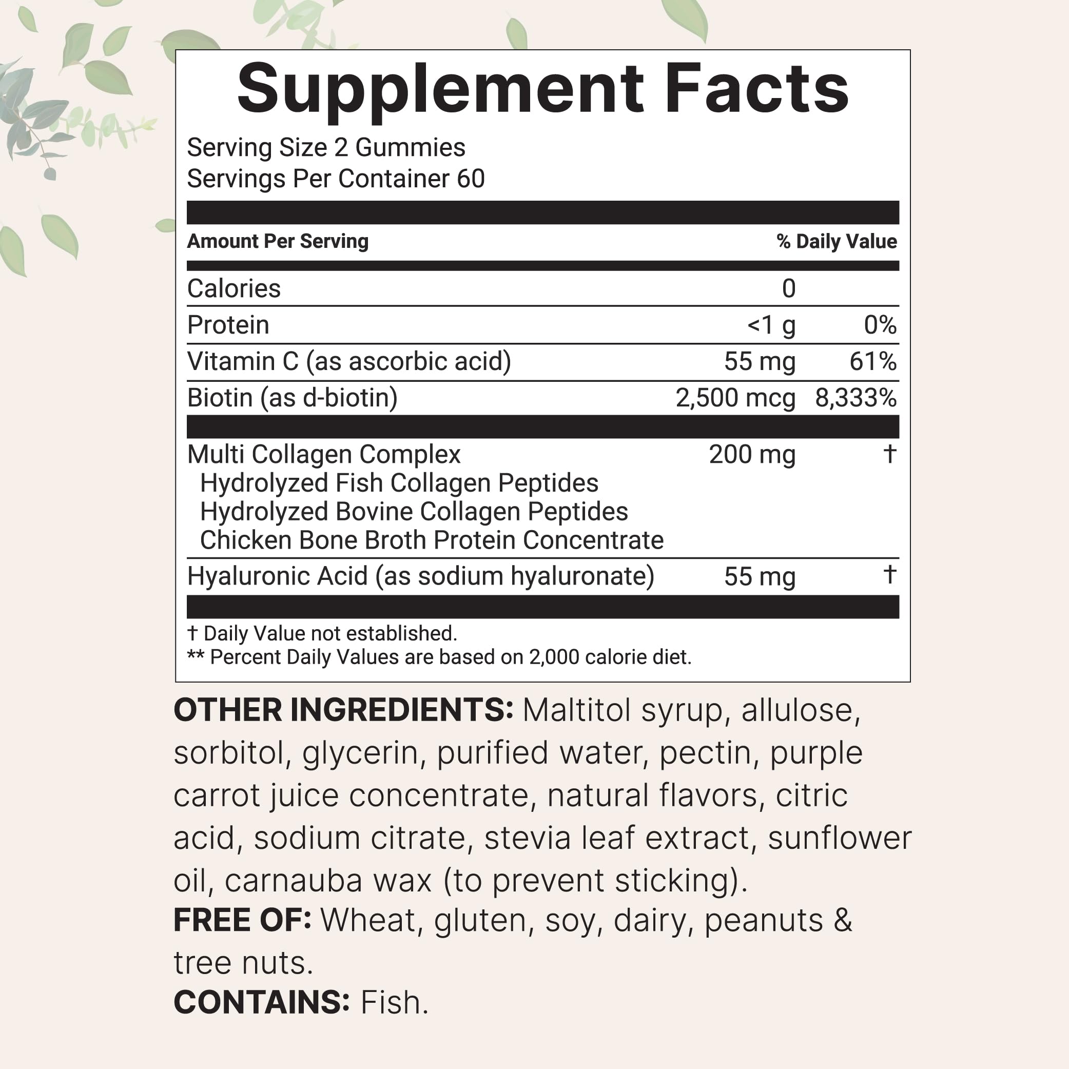 Micro Ingredients ingredient label displaying collagen types and added vitamins